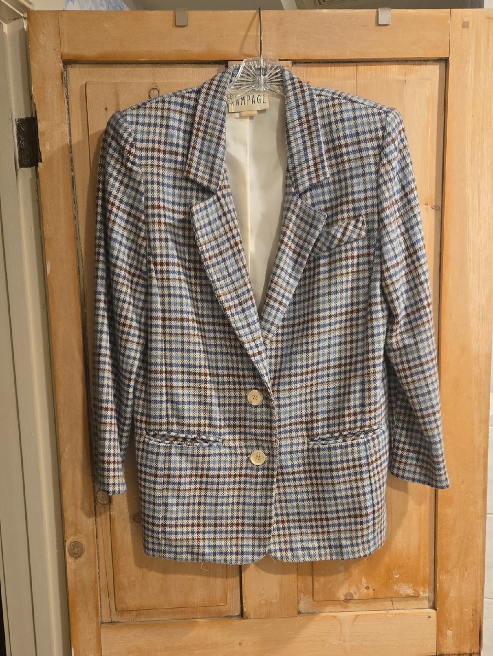 Vintage Rampage Blue, Brown and Cream Plaid Boxy Blazer
